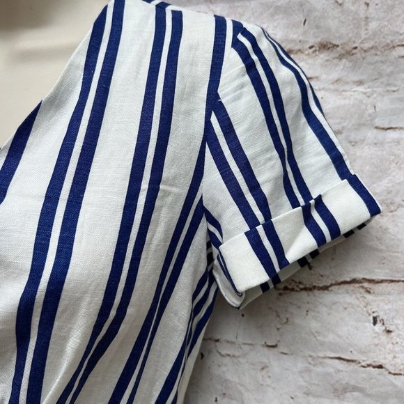 L'academie Tuscany Midi Dress in Ocean Stripe Size XXS V-Neck Coastal Beach - Picture 6 of 8
